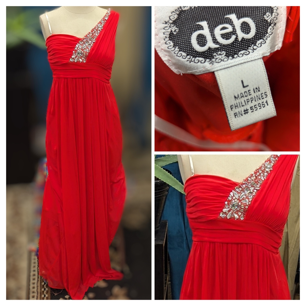 Deb Red Asymmetrical Ruched Gown